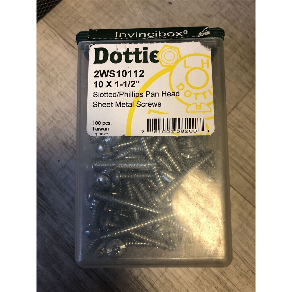 100, Dottie 2WS10112 10 x 1-1/2 Phillips Slot/Phil Pan Sheet Metal Screw